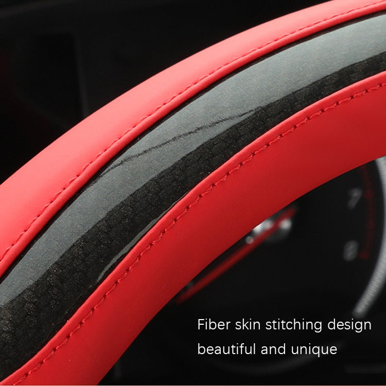 Leather Carbon Fiber Stitching Car Steering Wheel Set, Diameter: 38cm(Black Red Round) - In Car by buy2fix | Online Shopping UK | buy2fix