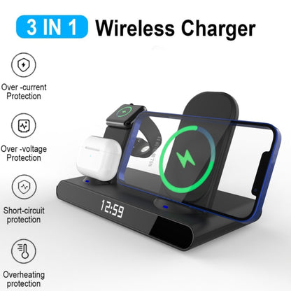 SY-011 15W Wireless Fast Charge Stand Clock Three-in-One Folding Wireless Charger(Black ) - Apple Accessories by buy2fix | Online Shopping UK | buy2fix