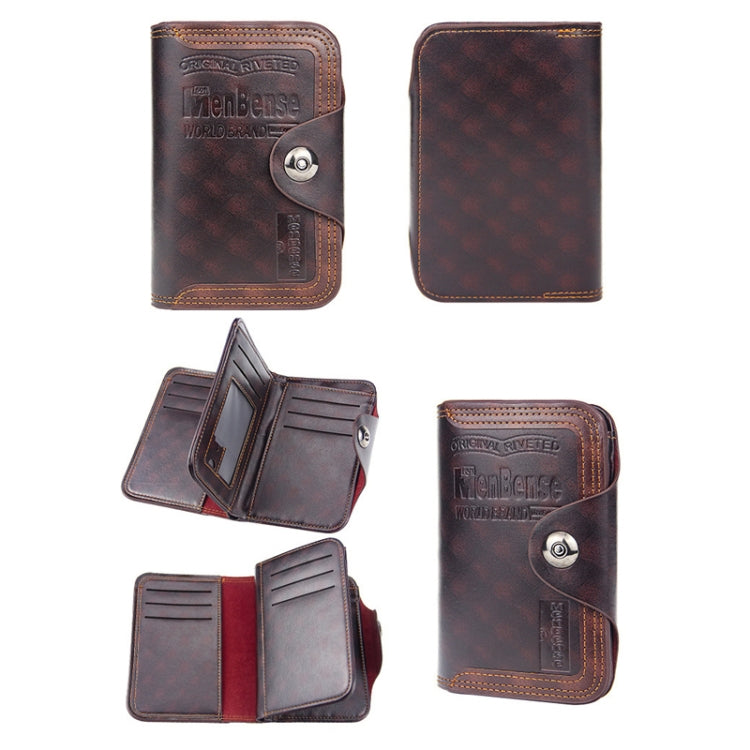 Menbense Short Fashion Leisure Magnetic Buckle Large Capacity 3 Fold Male Wallet(Dark Brown) - Wallets by Menbense | Online Shopping UK | buy2fix