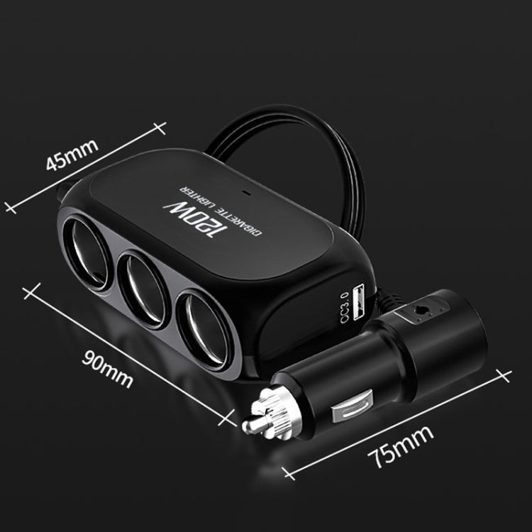 2 PCS Dual USB + Type-C / USB-C 3 Hole Car Charger, Style: Bluetooth+Fast Charge Version(Black) - In Car by buy2fix | Online Shopping UK | buy2fix