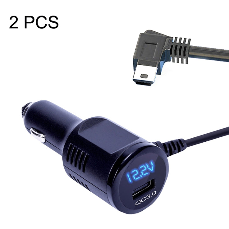 2PCS JY-032 USB Plug Digital Display Fast Charge Car Charger, Style: 3.5A + QC3.0(Mini Right Bend) - In Car by buy2fix | Online Shopping UK | buy2fix