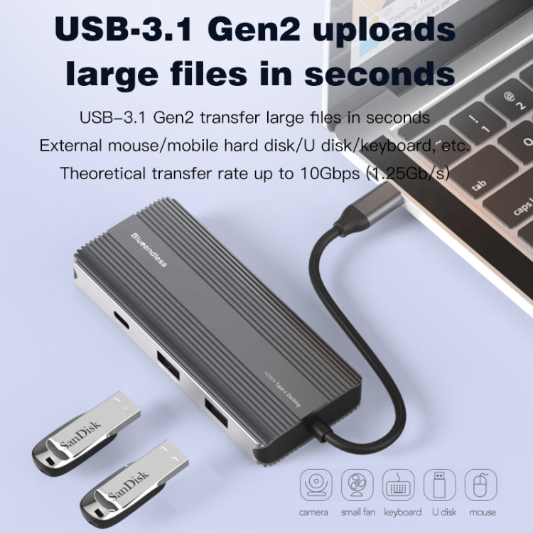 Blueendless 8K/30Hz Type-C To Gigabit Ethernet USB3.1 Docking Station(8 in 1) - Computer & Networking by Blueendless | Online Shopping UK | buy2fix