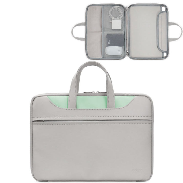 Baona BN-Q006 PU Leather Full Opening Laptop Handbag For 15/15.6/16 inches(Gray+Mint Green) - 15.6 - 17 inch by Baona | Online Shopping UK | buy2fix