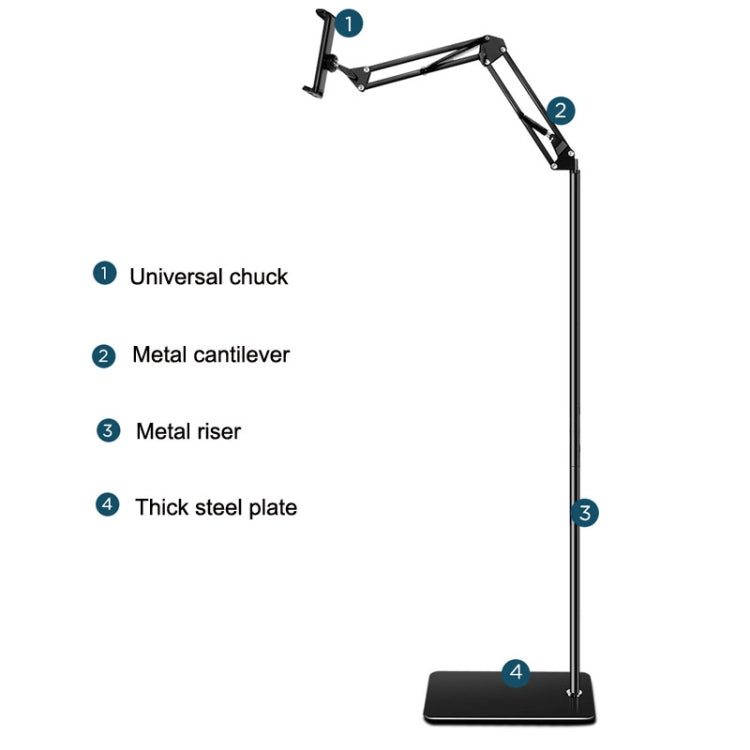 155cm Live Broadcast Bedside Cantilever Floor Bracket Phone Tablet Clip (Black) - Lazy Bracket by buy2fix | Online Shopping UK | buy2fix