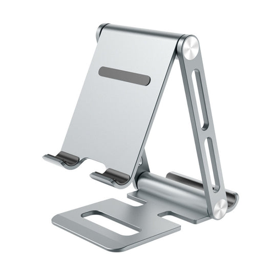 Double Folding Aluminum Tablet Phone Stand Desktop Holder(Silver) - Desktop Holder by buy2fix | Online Shopping UK | buy2fix
