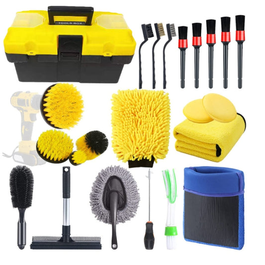 23 PCS / Set Car Wash Brush Tire Brush Glass Wiper Brush Drill Brush Cleaning Brush Set - In Car by buy2fix | Online Shopping UK | buy2fix