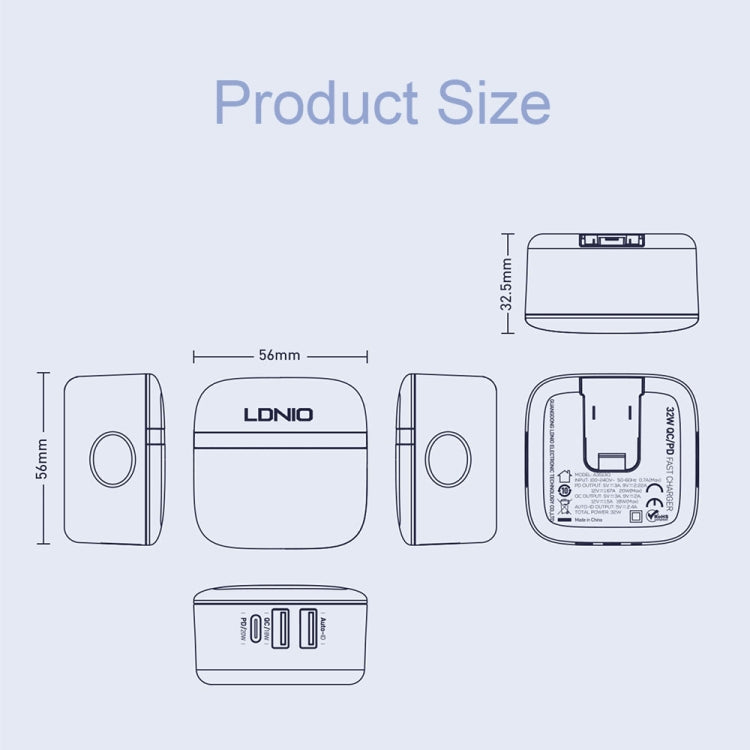 LDNIO A3513Q 32W QC3.0 3 USB Ports Phone Adapter EU Plug with Type-C Cable - Mobile Accessories by LDNIO | Online Shopping UK | buy2fix