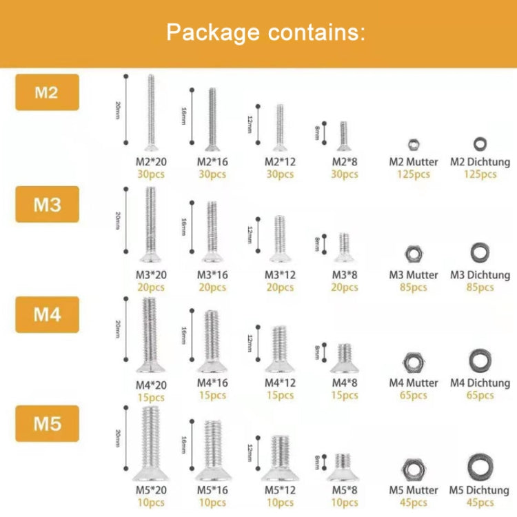 940 PCS/Set M2/M3/M4/M5 Flat Head Hexagon Socket Screws Gasket Ring Set - Screws by buy2fix | Online Shopping UK | buy2fix