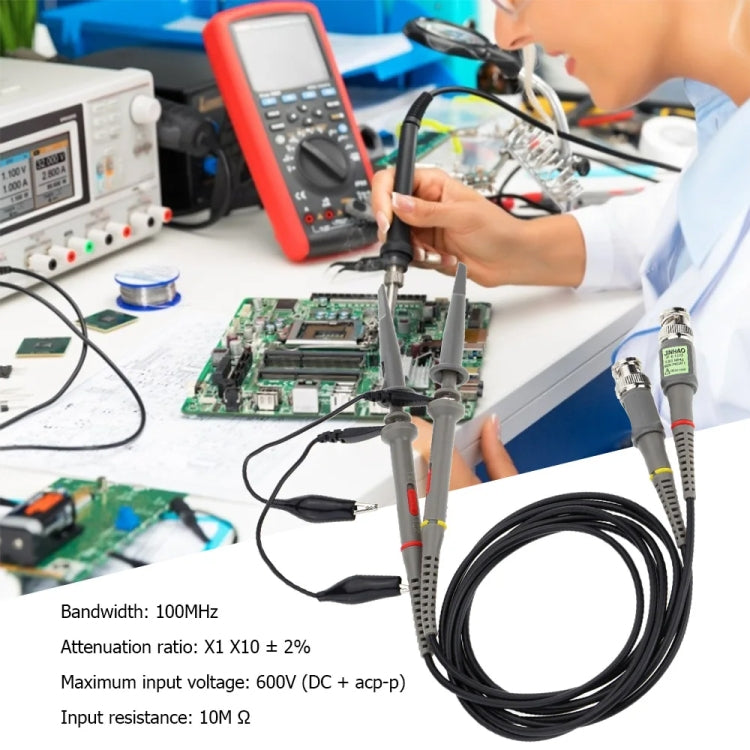 2pcs P6100 Oscilloscope Probe DC-100MHz BNC Connectors Scope Clip Probe - Other Tester Tool by buy2fix | Online Shopping UK | buy2fix