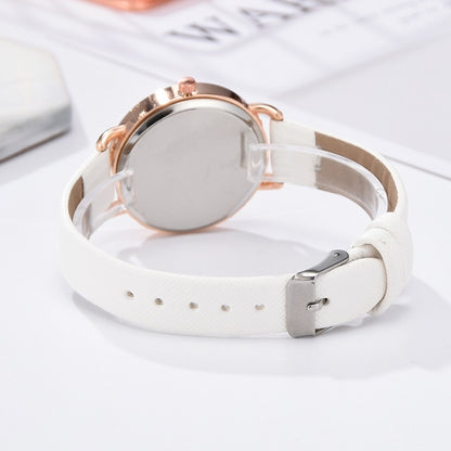 Ladies Moon Pattern Dial PU Strap Quartz Watch, Color: White - Leather Strap Watches by buy2fix | Online Shopping UK | buy2fix