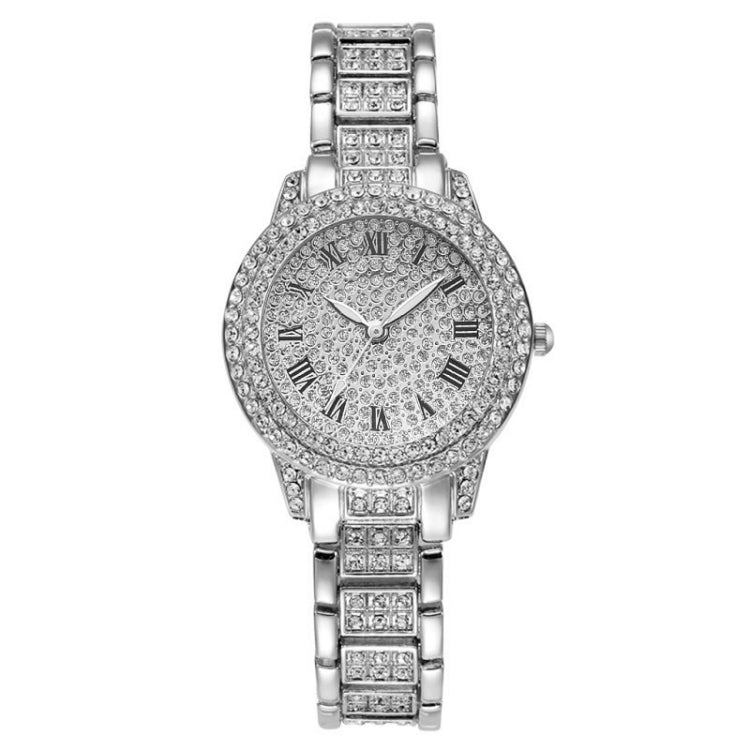 Full Diamond Roman Literal Steel Strap Quartz Watch, Color: Silver - Alloy Watches by buy2fix | Online Shopping UK | buy2fix