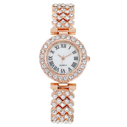 Roman Pattern Diamond Ladies Quartz Watch, Color: Rose Gold - Alloy Watches by buy2fix | Online Shopping UK | buy2fix