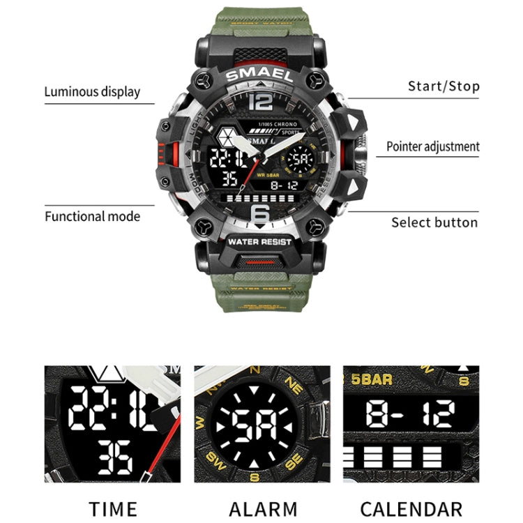 SMAEL 8072 Alloy Outdoor Multifunctional Electronic Watch Men Dual Display Waterproof Watch(Black White) - Metal Strap Watches by SMAEL | Online Shopping UK | buy2fix