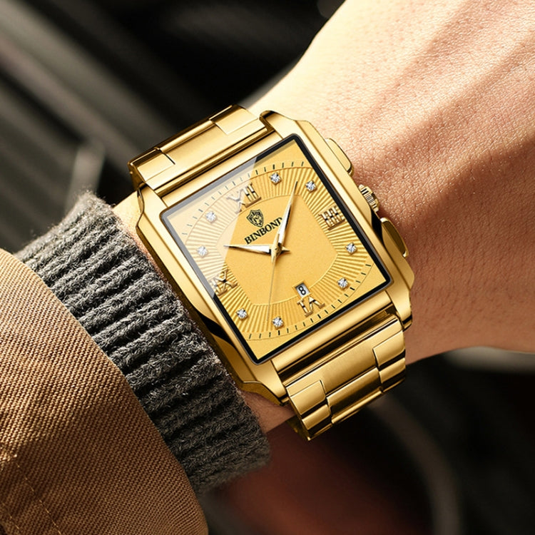 BINBOND B4143 Rectangular Outdoor Men Waterproof Quartz Watches(Full Gold-Gold) - Metal Strap Watches by BINBOND | Online Shopping UK | buy2fix