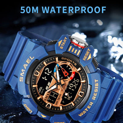 SMAEL 8043 Multifunctional Dual Display Shockproof Outdoor Waterproof Sports Quartz Watch(Black Blue) - LED Digital Watches by SMAEL | Online Shopping UK | buy2fix