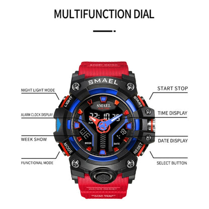 SMAEL 8075 Multi-function Waterproof Night Light Outdoor Watch(Red) - Sport Watches by SMAEL | Online Shopping UK | buy2fix