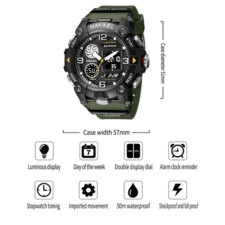 SMAEL 8055 Large Dial Sports Outdoor Waterproof Luminous Multifunctional Electronic Watch(Black White) - Sport Watches by SMAEL | Online Shopping UK | buy2fix