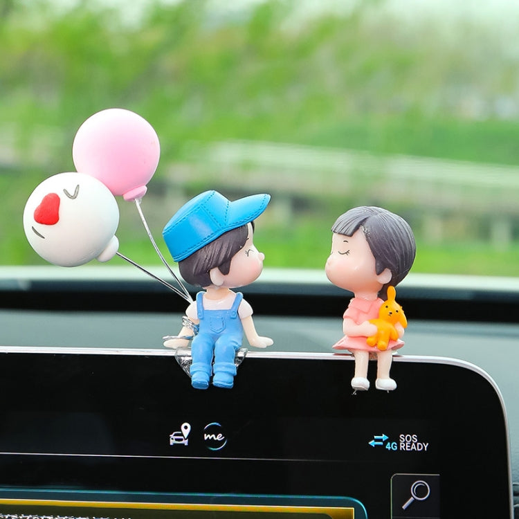 2pcs Car Ornament Ornament Lovely Kissing Couple Doll, Color: Blue+Balloon - In Car by buy2fix | Online Shopping UK | buy2fix