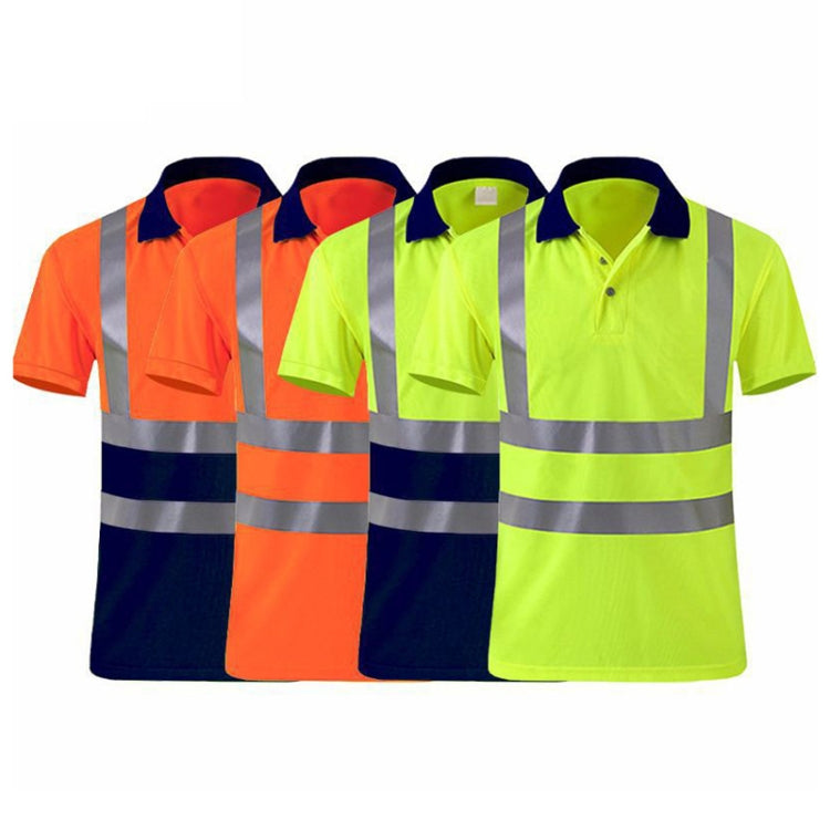 Reflective Quick-drying T-shirt Lapel Short-sleeved Safety Work Shirt, Size: XL(Orange Red +Navy Blue) - Workplace Safety Supplies by buy2fix | Online Shopping UK | buy2fix