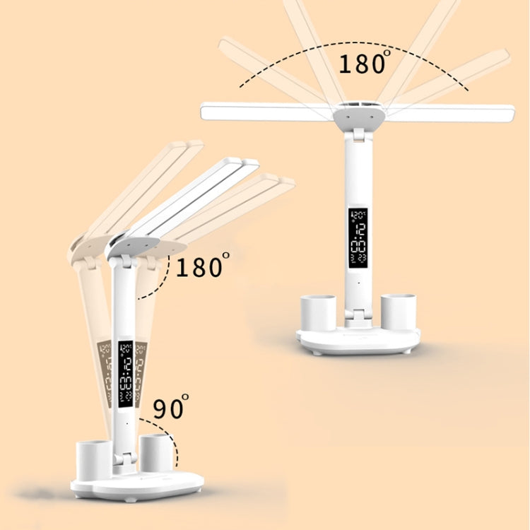 LED Intelligent Digital Display Foldable Desk Lamp, Style: Double Head USB Straight Plug -  by buy2fix | Online Shopping UK | buy2fix