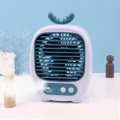 1315 Spray Humidification Hydrating Cartoon Fan USB Charging Desktop Fan(Deer Blue) - Electric Fans by buy2fix | Online Shopping UK | buy2fix