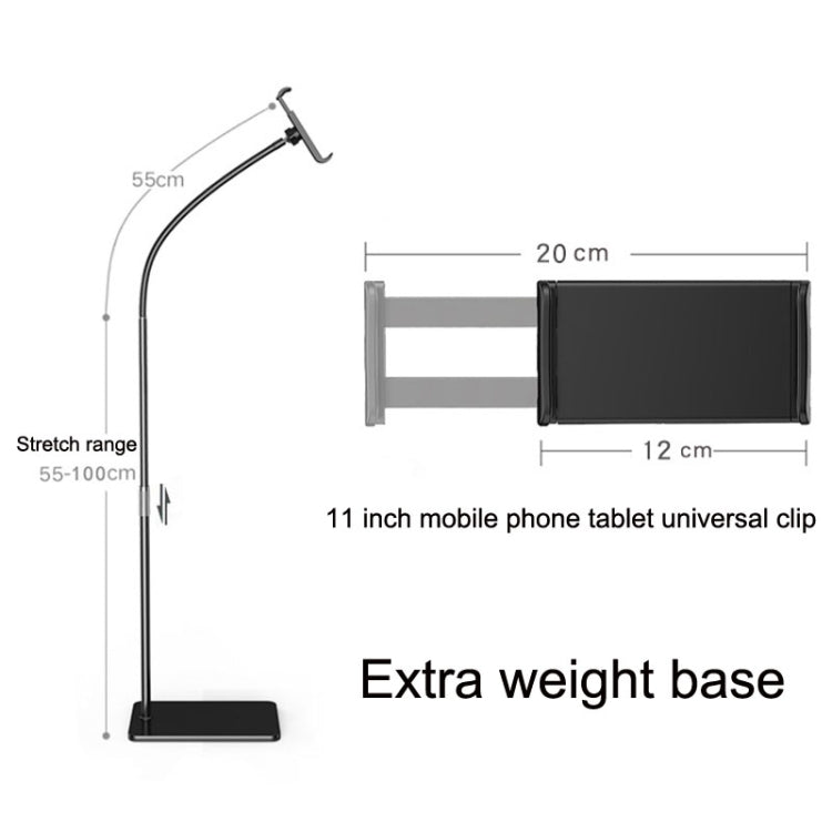 155cm Mobile Phone Tablet Live Broadcast Bedside Lifting Bracket Telescopic Floor Model (Black) - Lazy Bracket by buy2fix | Online Shopping UK | buy2fix