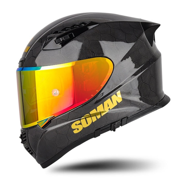 SOMAN Motorcycle Carbon Fiber Double Lens Thermal Safety Helmet, Size: L(Snake Carbon Fiber REVO) - Helmets by SOMAN | Online Shopping UK | buy2fix