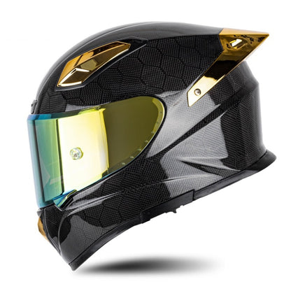 SOMAN Four Seasons Full Cover Motorcycle Helmet, Size: XXL(Snake Carbon Fiber Gold) - Helmets by SOMAN | Online Shopping UK | buy2fix