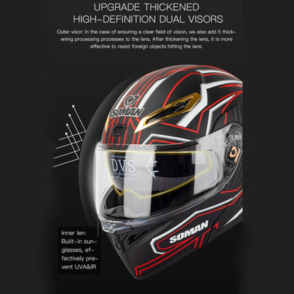 SOMAN Motorcycle Dual Lens Riding Peel-Off Full Coverage Helmet, Size: XXL(Bright Black) - Helmets by SOMAN | Online Shopping UK | buy2fix