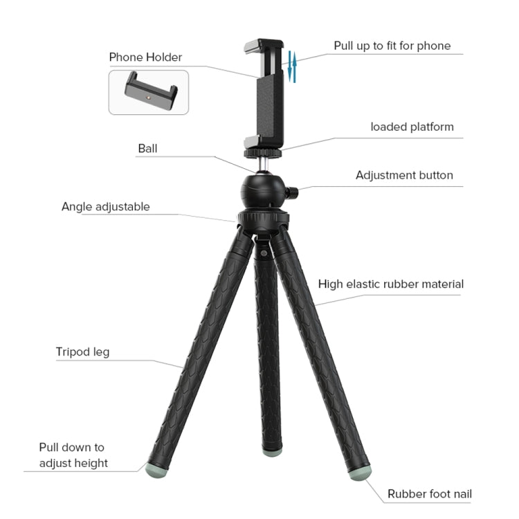 APEXEL APL-JJ09 Mobile Selfie Live Streaming Portable Stretch Telephoto Tripod(Black) - Stand by APEXEL | Online Shopping UK | buy2fix