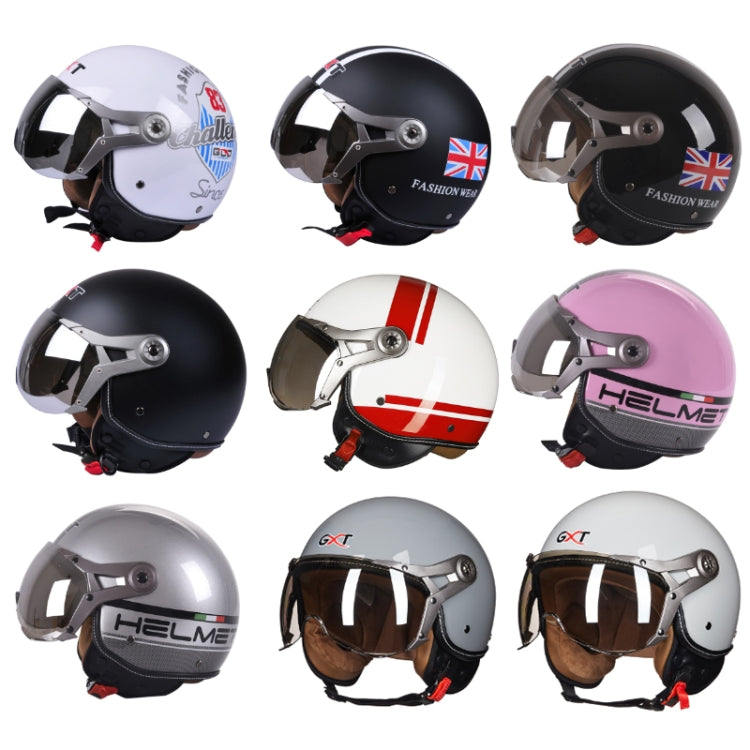GXT Electric Vehicle Half Cover Helmet Four Seasons Retro Helmet, Size: XL(Bright Black Flower) - Helmets by GXT | Online Shopping UK | buy2fix