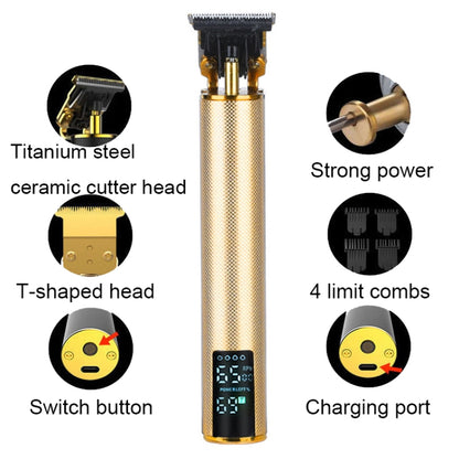 USB Rechargeable Digital Display Engraving Ceramic Knife Electric Hair Clipper(Gold) - Hair Trimmer by buy2fix | Online Shopping UK | buy2fix