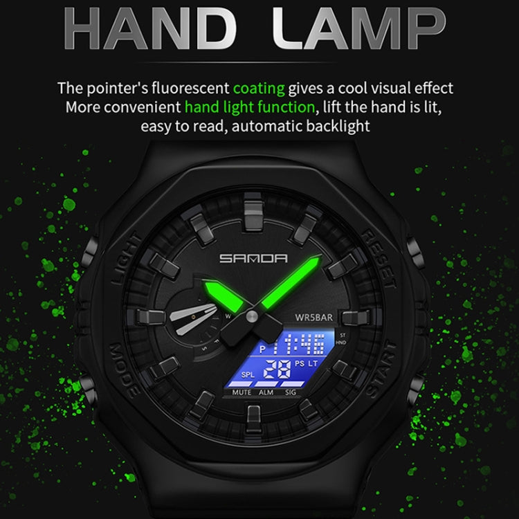 SANDA Octagonal Oak Hand Lamp Waterproof Sports Alarm Clock Men Watch(Black Gold) - Silicone Strap Watches by SANDA | Online Shopping UK | buy2fix