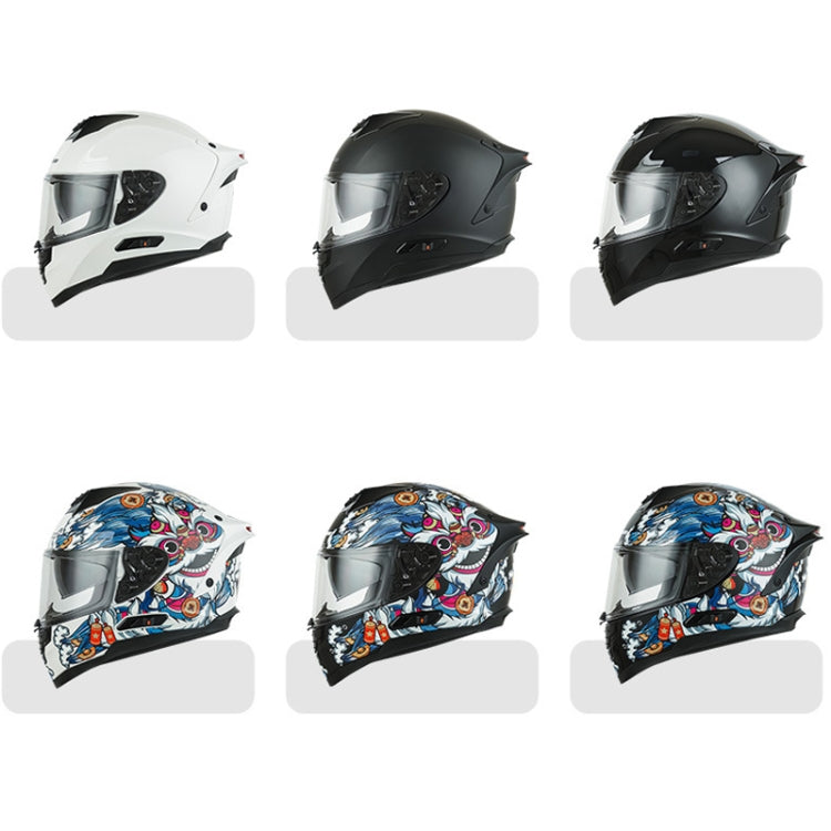 KUQIBAO Motorcycle Dual Lens Anti-Fog Helmet With LED Light, Size: L(Bright Black Wake Lion) - Helmets by KUQIBAO | Online Shopping UK | buy2fix