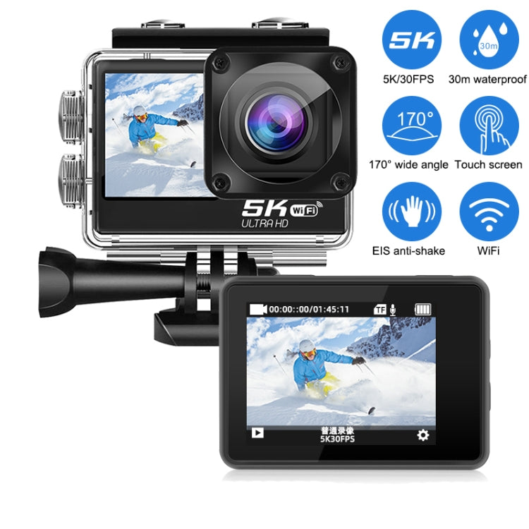 5K/30FPS WIFI HD Anti-Shake Remote Touch Dual-Screen IP68 Waterproof Sports Camera, Style: Camera+128G Card - Other Camera by buy2fix | Online Shopping UK | buy2fix