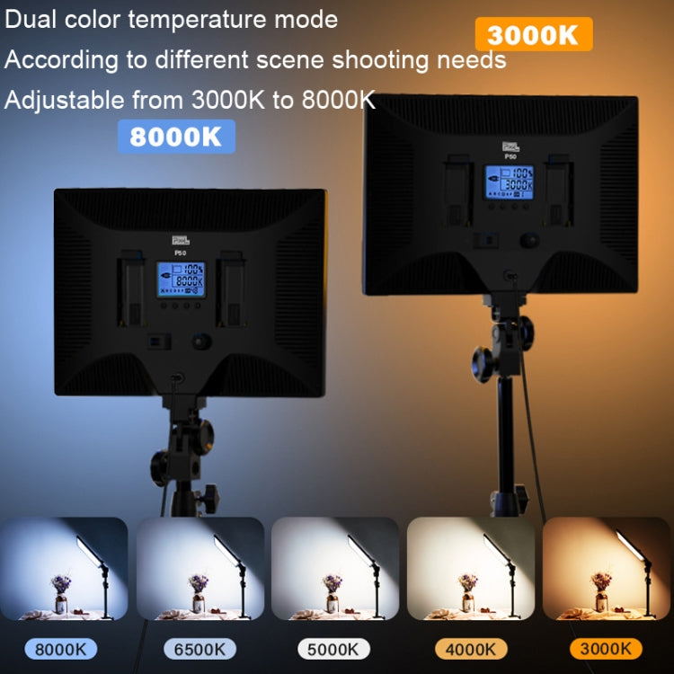 Pixel P50 Dual Color Temperature Flat Panel Fill Light 45W Soft Outdoor Shooting Fill Light for Straight Photography(Lamp+US Plug Adapter) -  by Pixel | Online Shopping UK | buy2fix