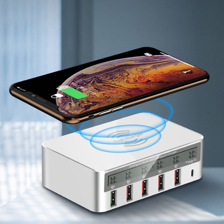 818F 5 USB Ports + Type-C Multifunctional Multi-Port Wireless Charger, Style: UK Plug (White) - Multifunction Charger by buy2fix | Online Shopping UK | buy2fix