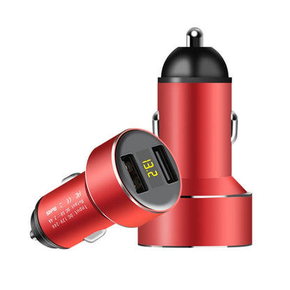 Mini Multifunctional Dual USB Digital Display Car Charger(Red) - Car Charger by buy2fix | Online Shopping UK | buy2fix
