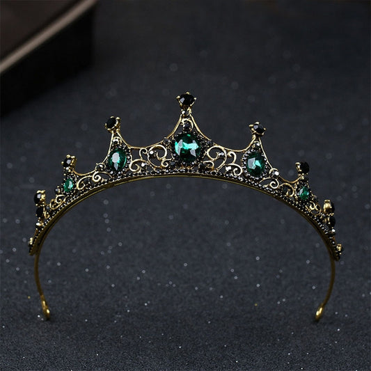 Vintage Small Baroque Green Crystal Tiaras Crowns for Women Girls Bride Wedding Hair Jewelry Accessories as show - Head Bands by OEM | Online Shopping UK | buy2fix