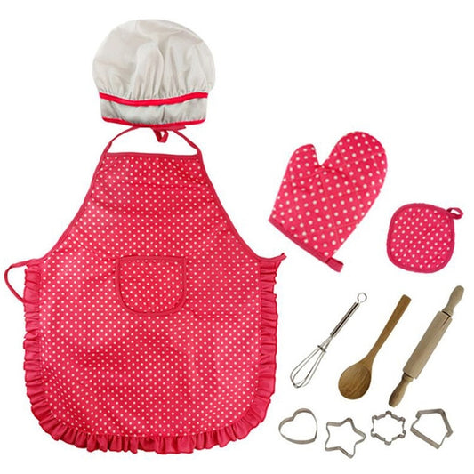 3 PCS Chef Kitchen Baking Tools Apron Girl Toy Set Kindergarten Stage Photography Play Costume Props(Red chef apron) - Pretend Play Toys by buy2fix | Online Shopping UK | buy2fix