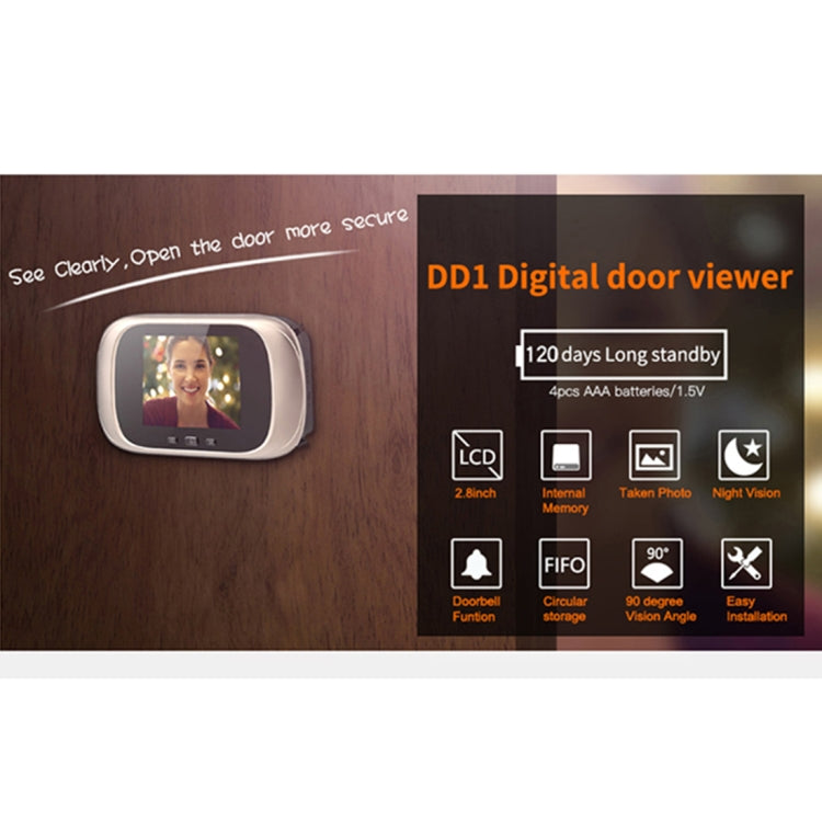DD1 Smart Electronic Cat Eye Camera Doorbell with 2.8 inch LCD Screen, Support Infrared Night Vision(Silver) - Security by buy2fix | Online Shopping UK | buy2fix