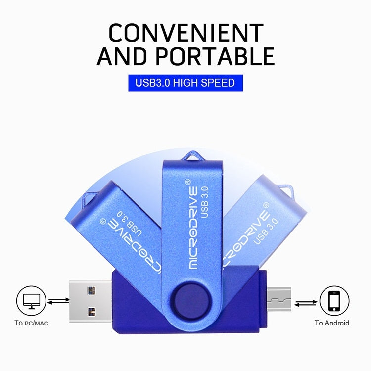 MicroDrive 32GB USB 3.0 Android Phone & Computer Dual-use Rotary Metal U Disk (Blue) - USB Flash Drives by MicroDrive | Online Shopping UK | buy2fix